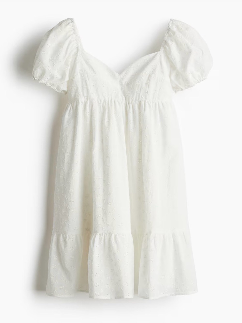 H&M White Puff-Sleeve Babydoll Dress